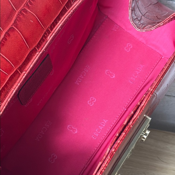 Escada Red Crocodile Embossed Leather Bag - Picture 13 of 15